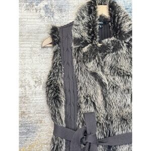Y2K Faux‎ Fur Belted Vest Womens Medium Brown Gray Streetwear Layering